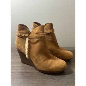 UGG Alexandria Chestnut Suede Sherling Wedge Ankle Booties Size 8